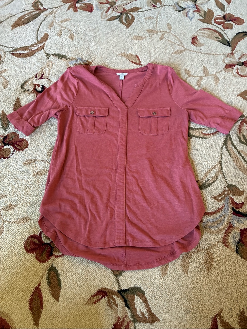 Sonoma Dusty Rose V-Neck Button-Accent Utility Blouse